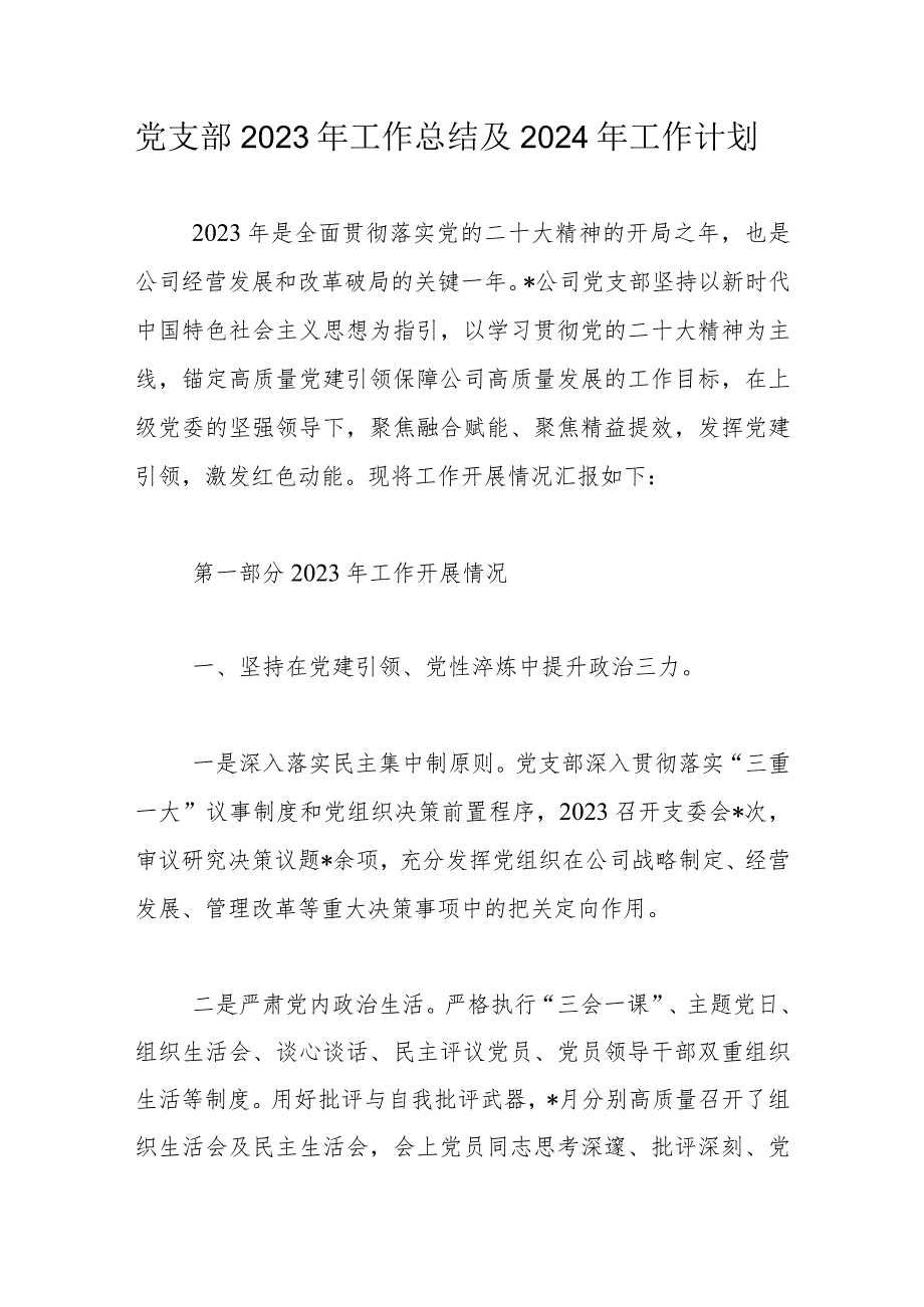 党支部2023年工作总结及2024年工作计划.docx_第1页