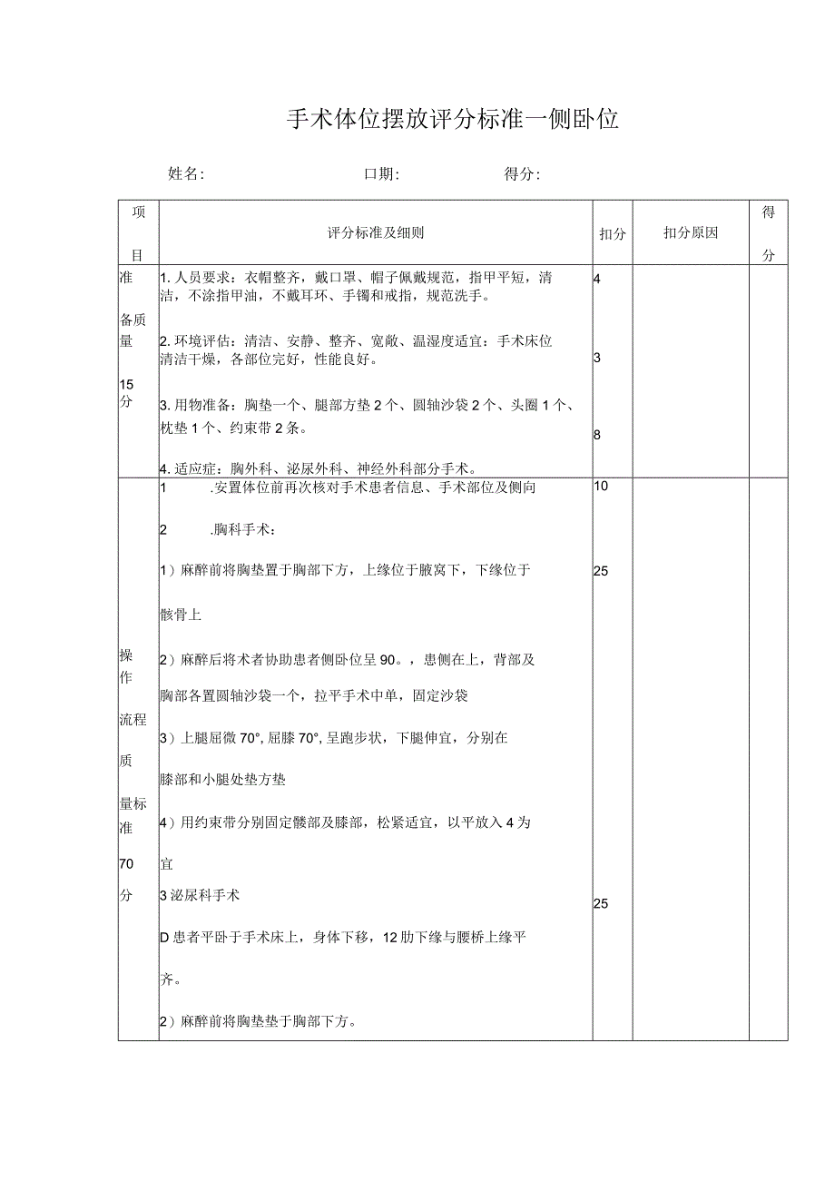 手术体位摆放评分标准（侧卧位）.docx_第1页