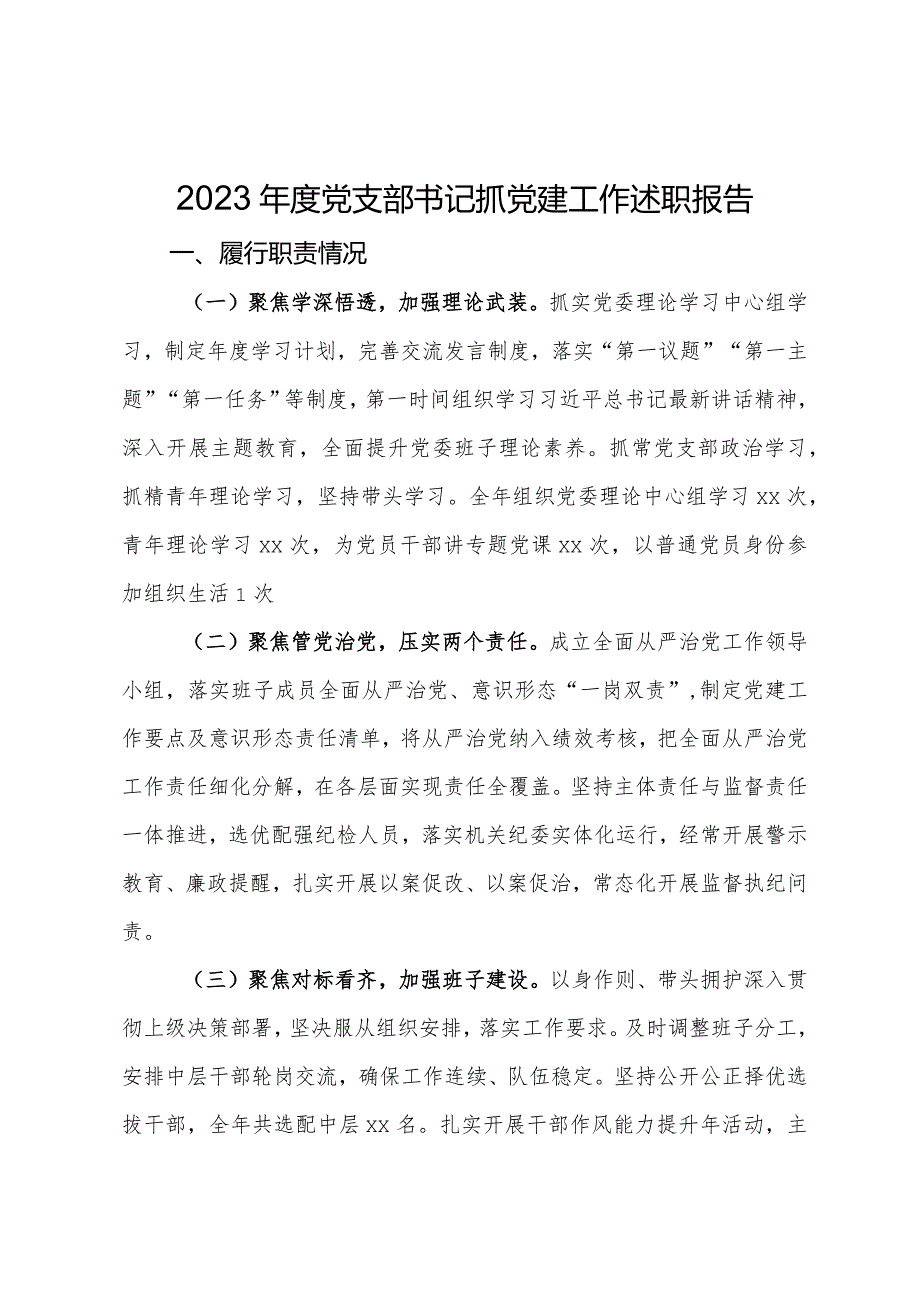 党支部书记2023年度抓党建工作述职报告.docx_第1页