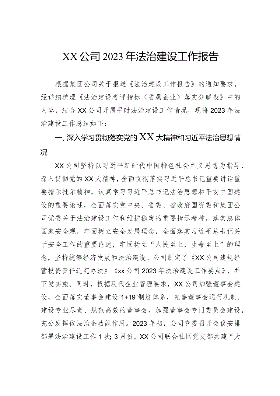 公司2023年法治建设工作报告.docx_第1页