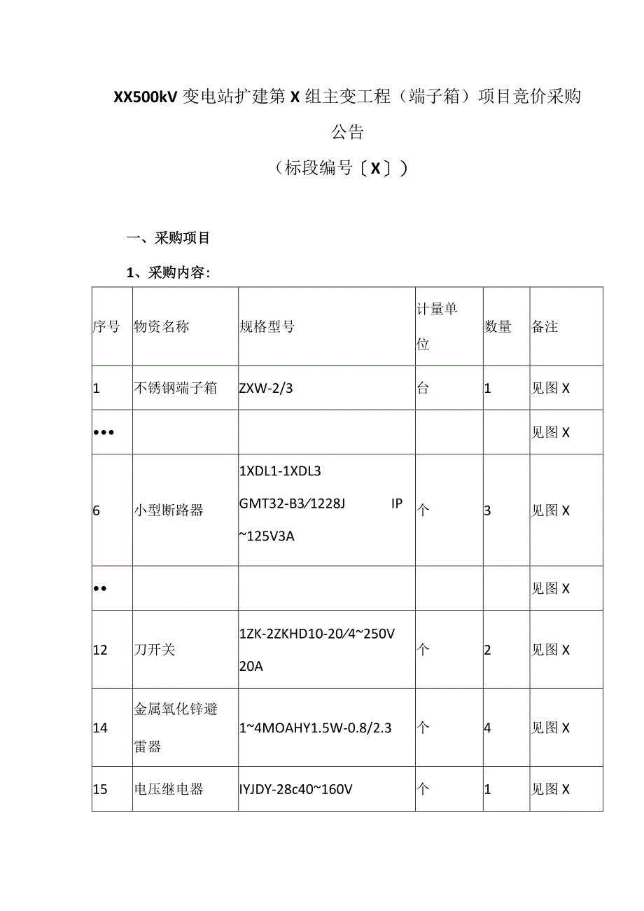 XX500kV变电站扩建第X组主变工程(端子箱）项目竞价采购公告（2023年）.docx_第1页