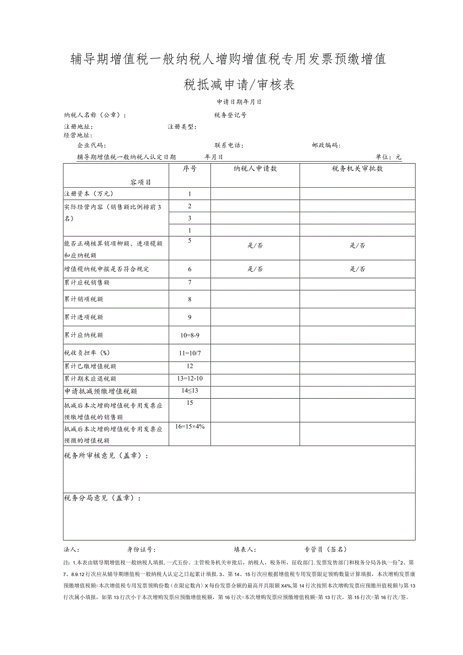 辅导期增值税一般纳税人增购增值税专用发票预缴增值税抵减申请审核表.docx_第1页
