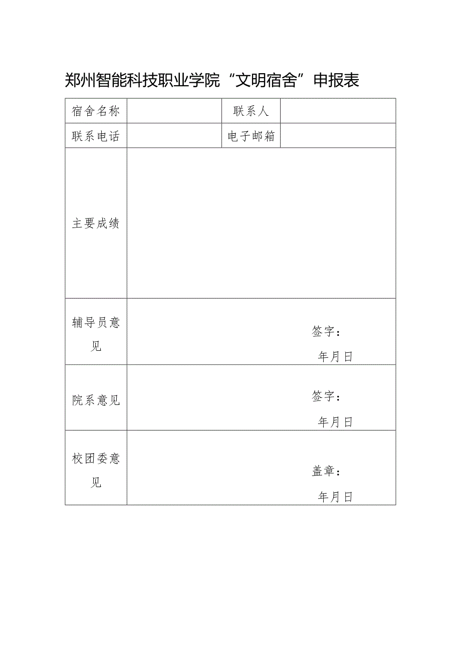 郑州智能科技职业学院“文明宿舍”申报表.docx_第1页