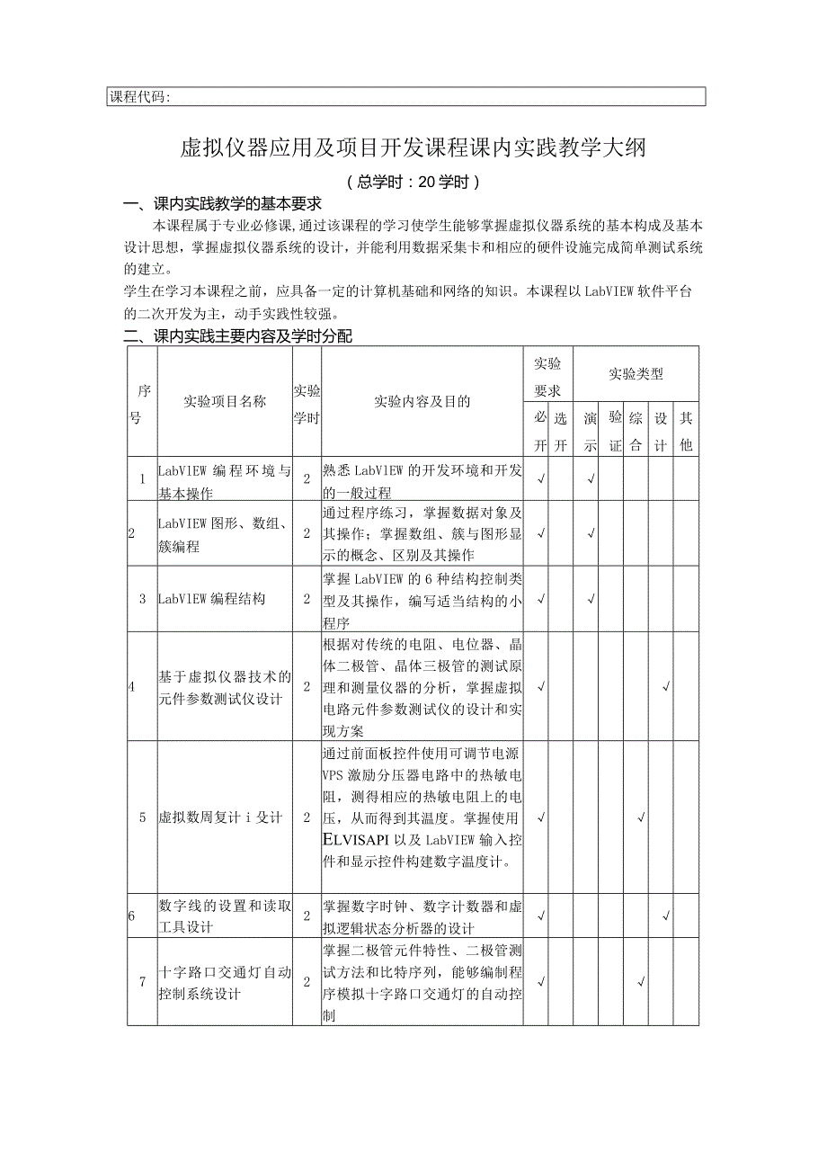 课程代码05010870虚拟仪器应用及项目开发课程课内实践教学大纲.docx_第1页