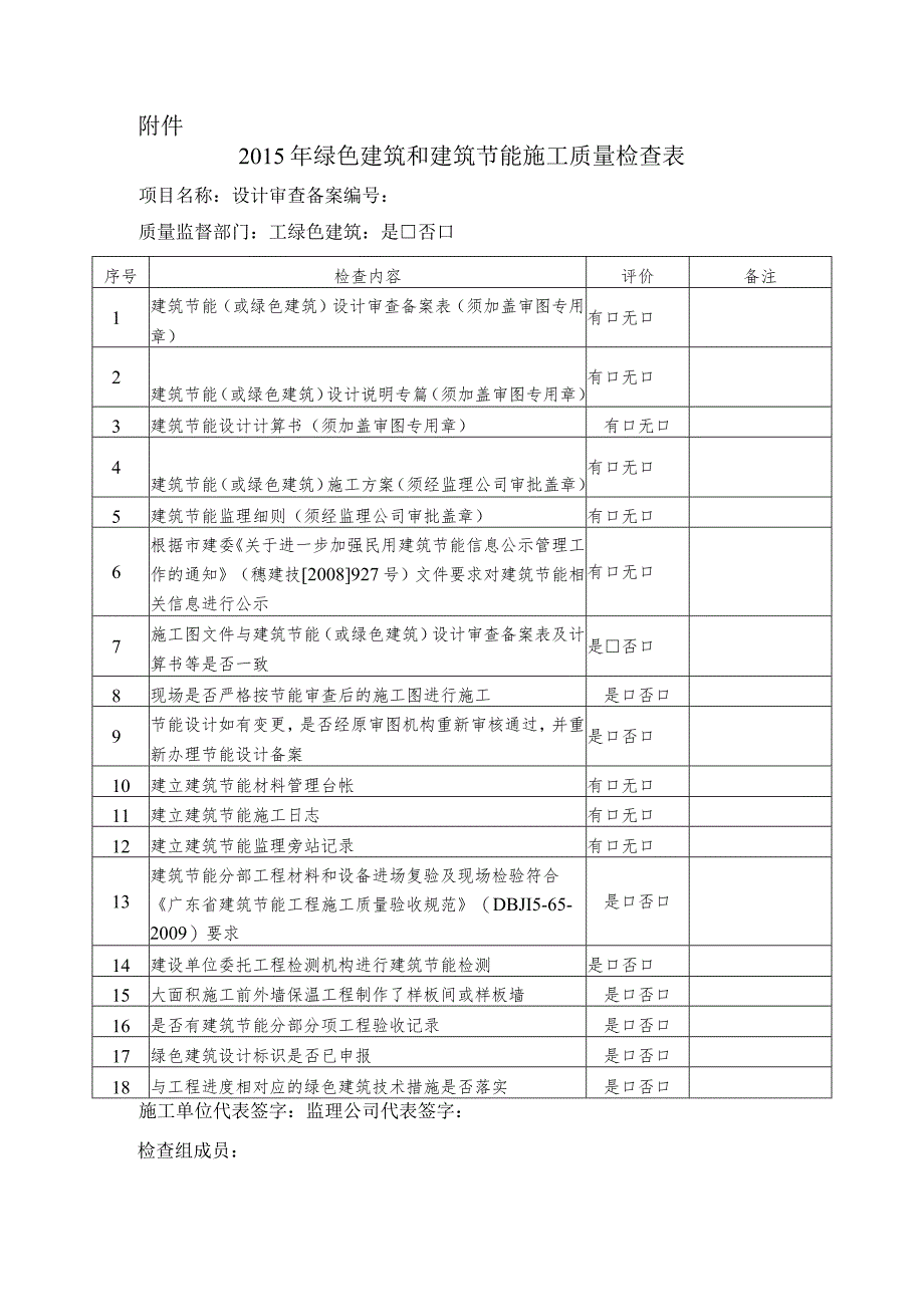 2015年绿色建筑和建筑节能施工质量检查表.docx_第1页