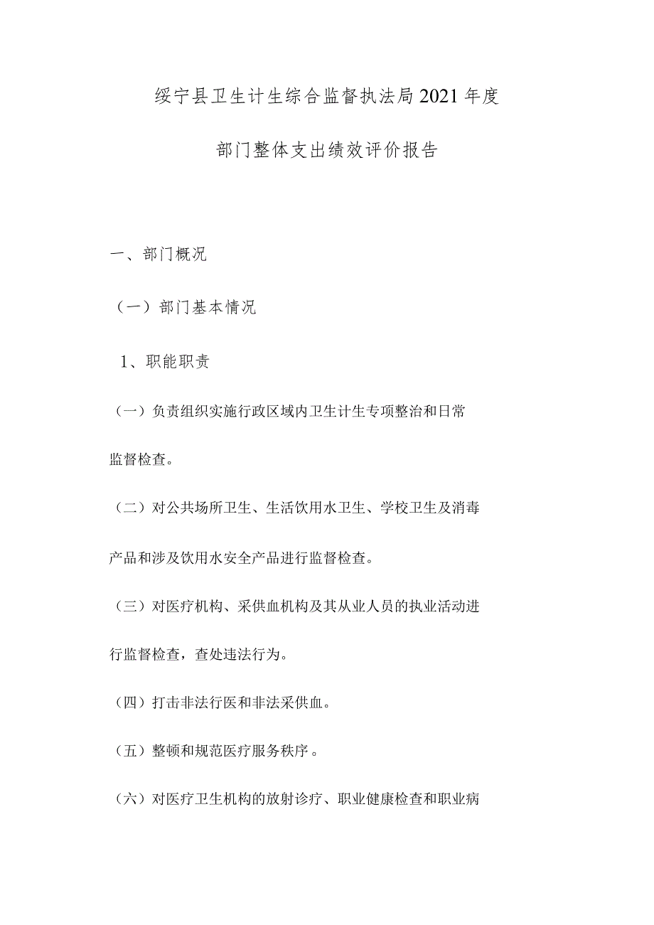 绥宁县卫生计生综合监督执法局2021年度部门整体支出绩效评价报告.docx_第1页