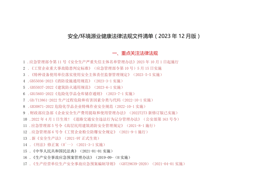 2023年12月更新：安全生产法律法规清单.docx_第2页