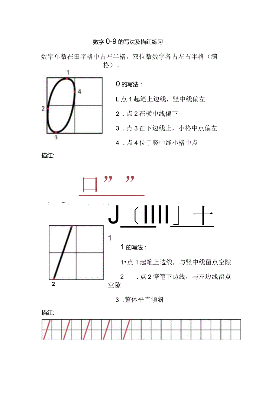 数字0-9的田字格写法仅打印.docx_第1页