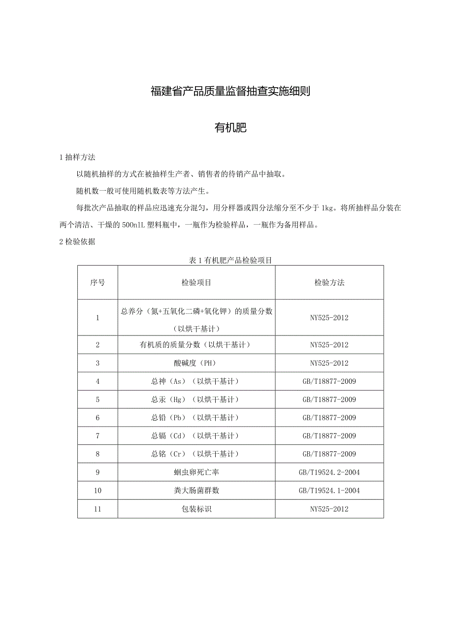 福建省产品质量监督抽查实施细则有机肥.docx_第1页