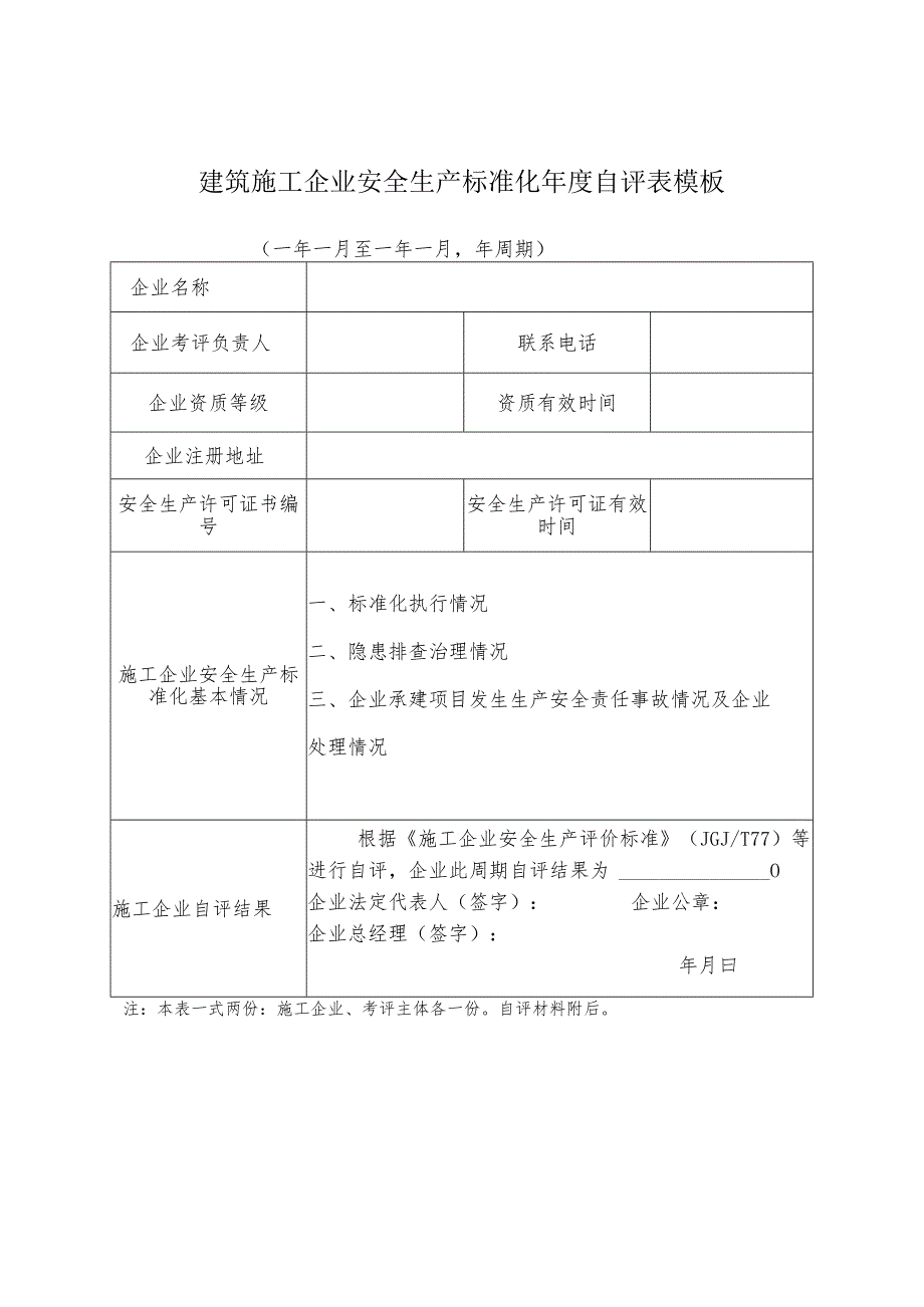 建筑施工企业安全生产标准化年度自评表模板.docx_第1页