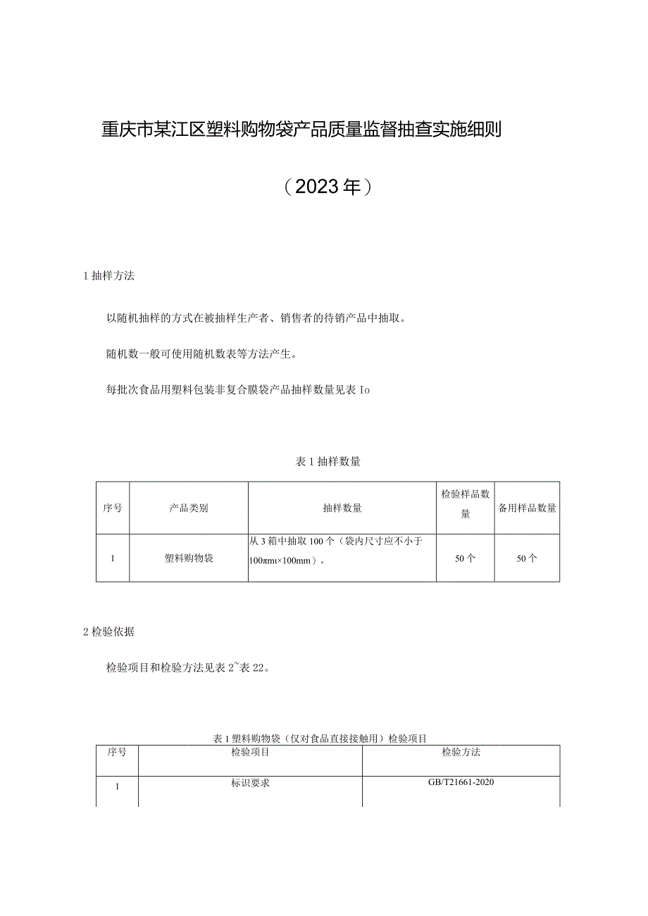 重庆市綦江区塑料购物袋产品质量监督抽查实施细则2023年.docx_第1页