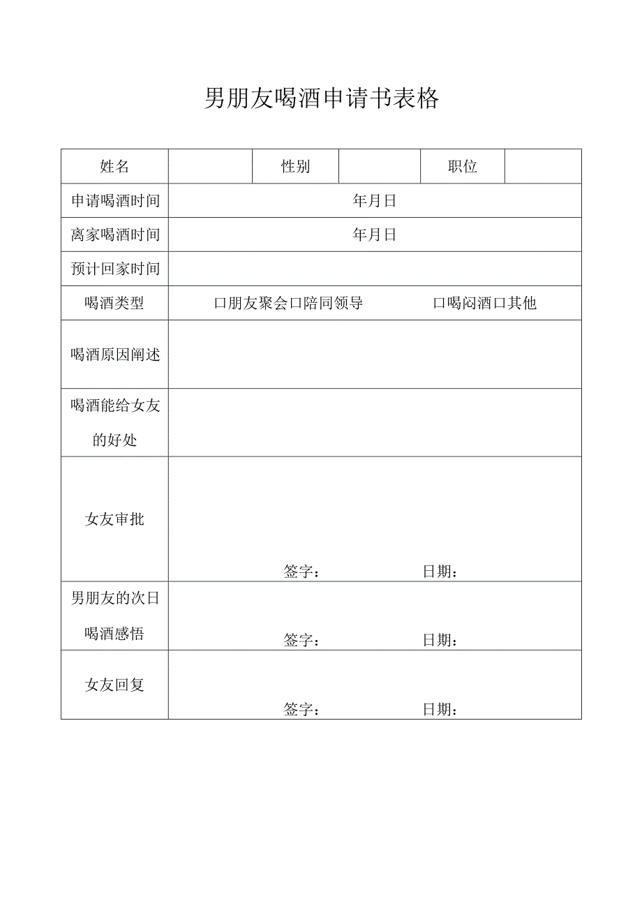 男朋友喝酒申请书表格.docx_第1页