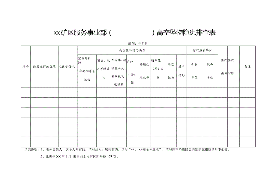 矿区服务事业部高空坠物隐患排查表.docx_第1页