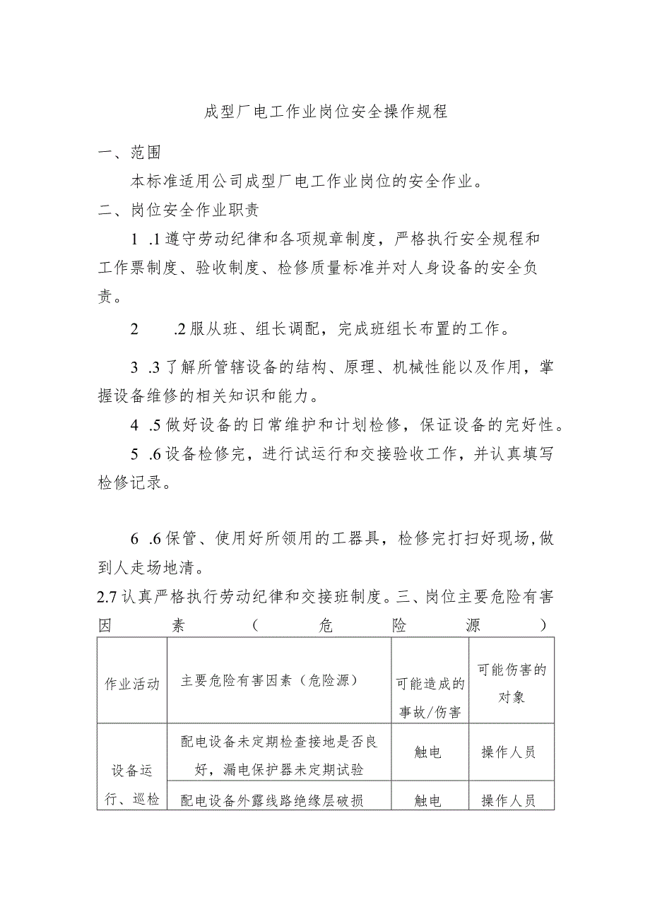 成型厂电工作业岗位安全操作规程.docx_第1页