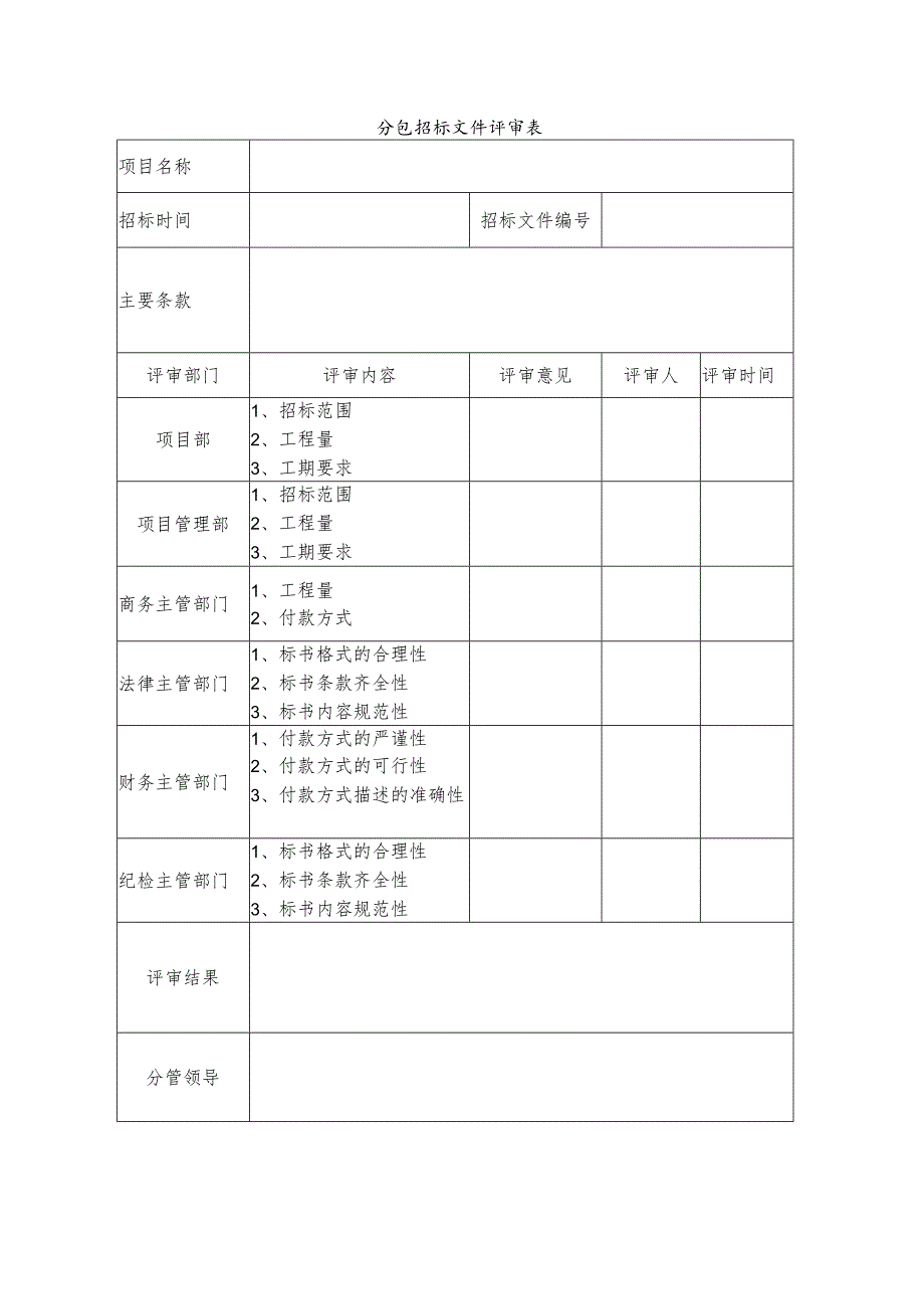 分包招标文件评审表.docx_第1页