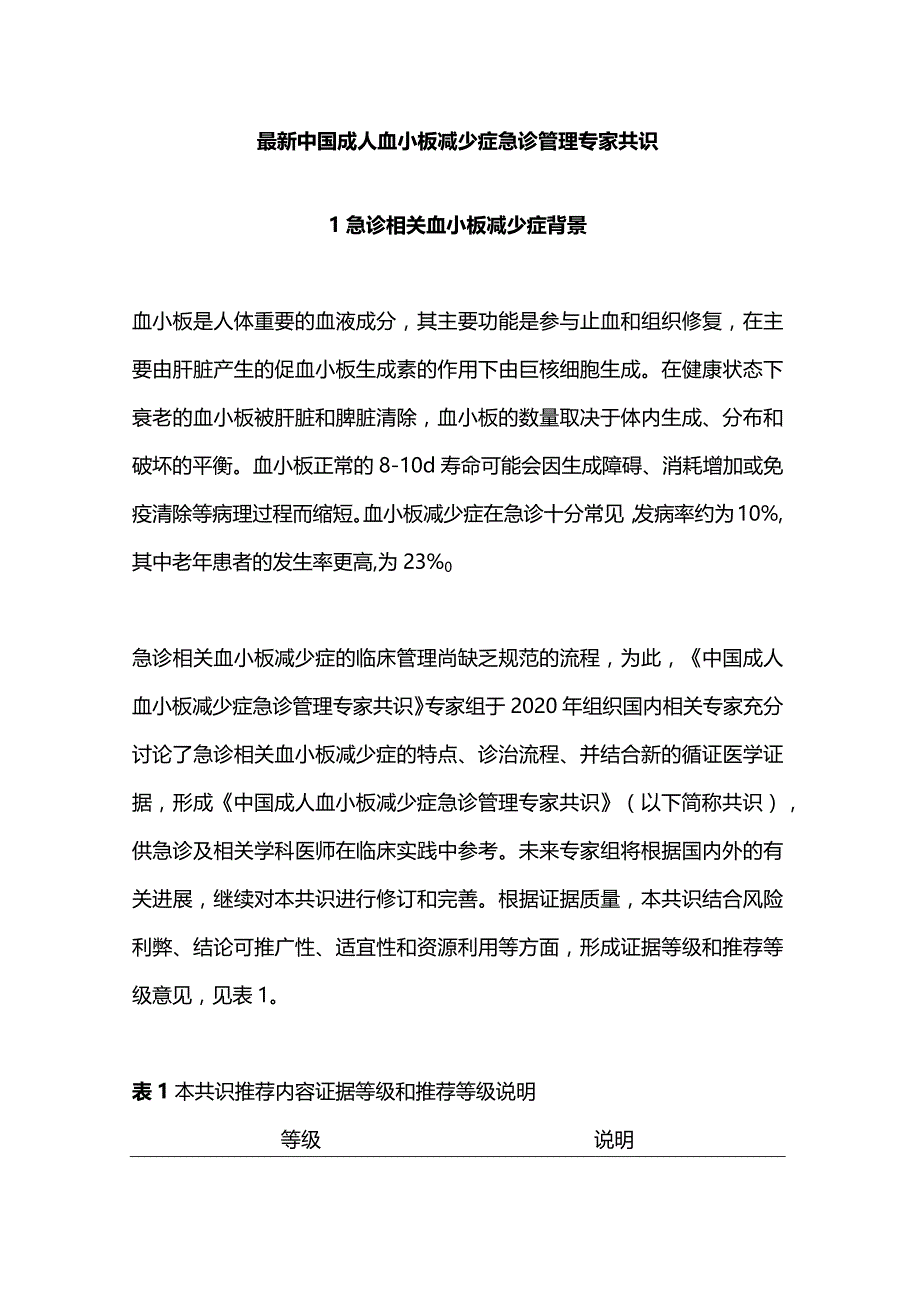 最新中国成人血小板减少症急诊管理专家共识.docx_第1页