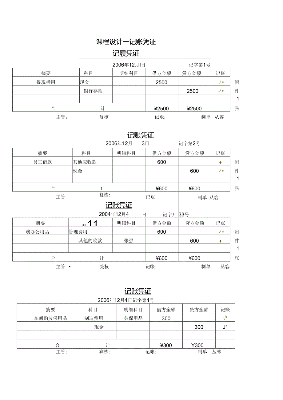 会计学1课程设计-记账凭证.docx_第1页