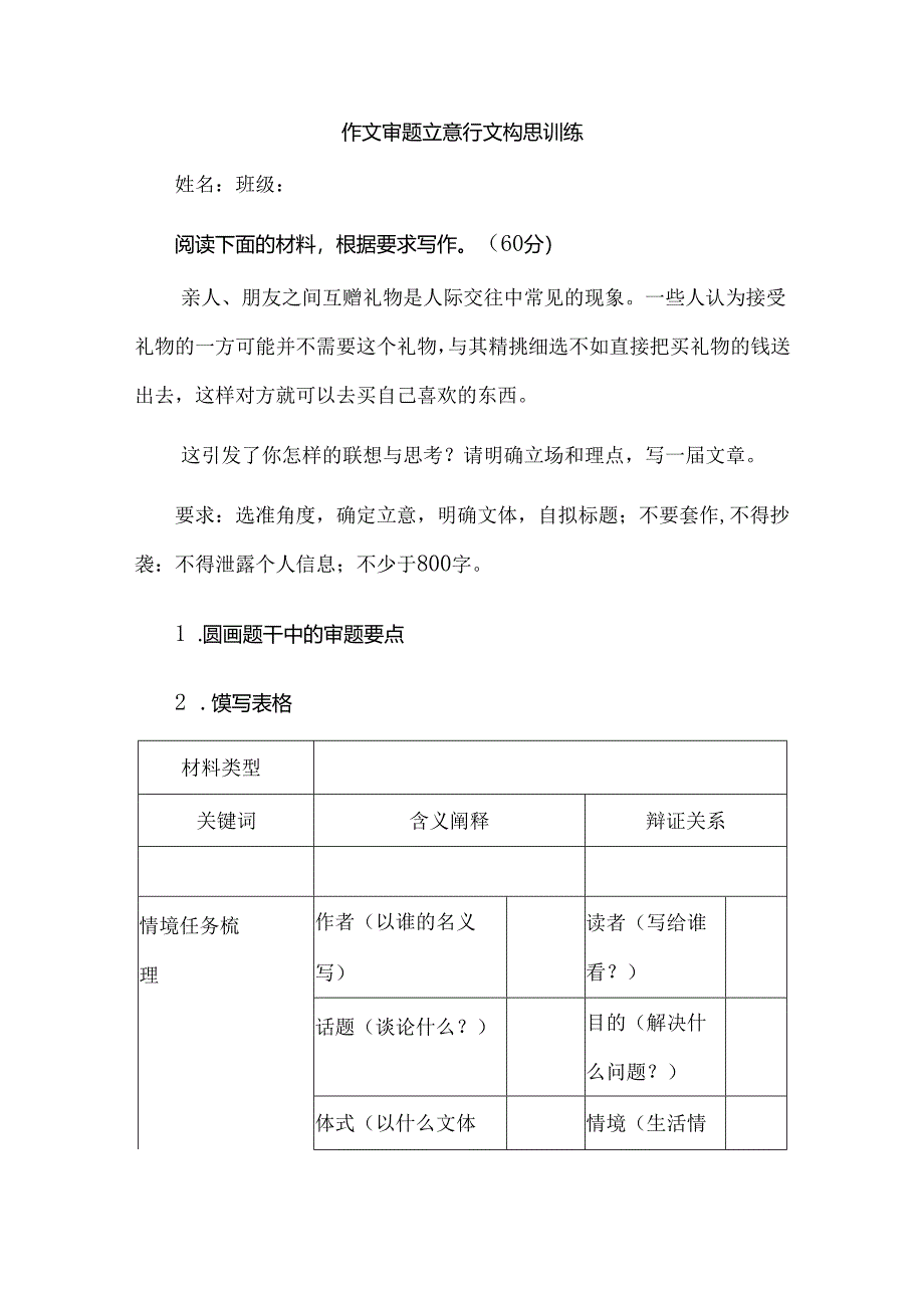 作文审题立意行文构思训练.docx_第1页