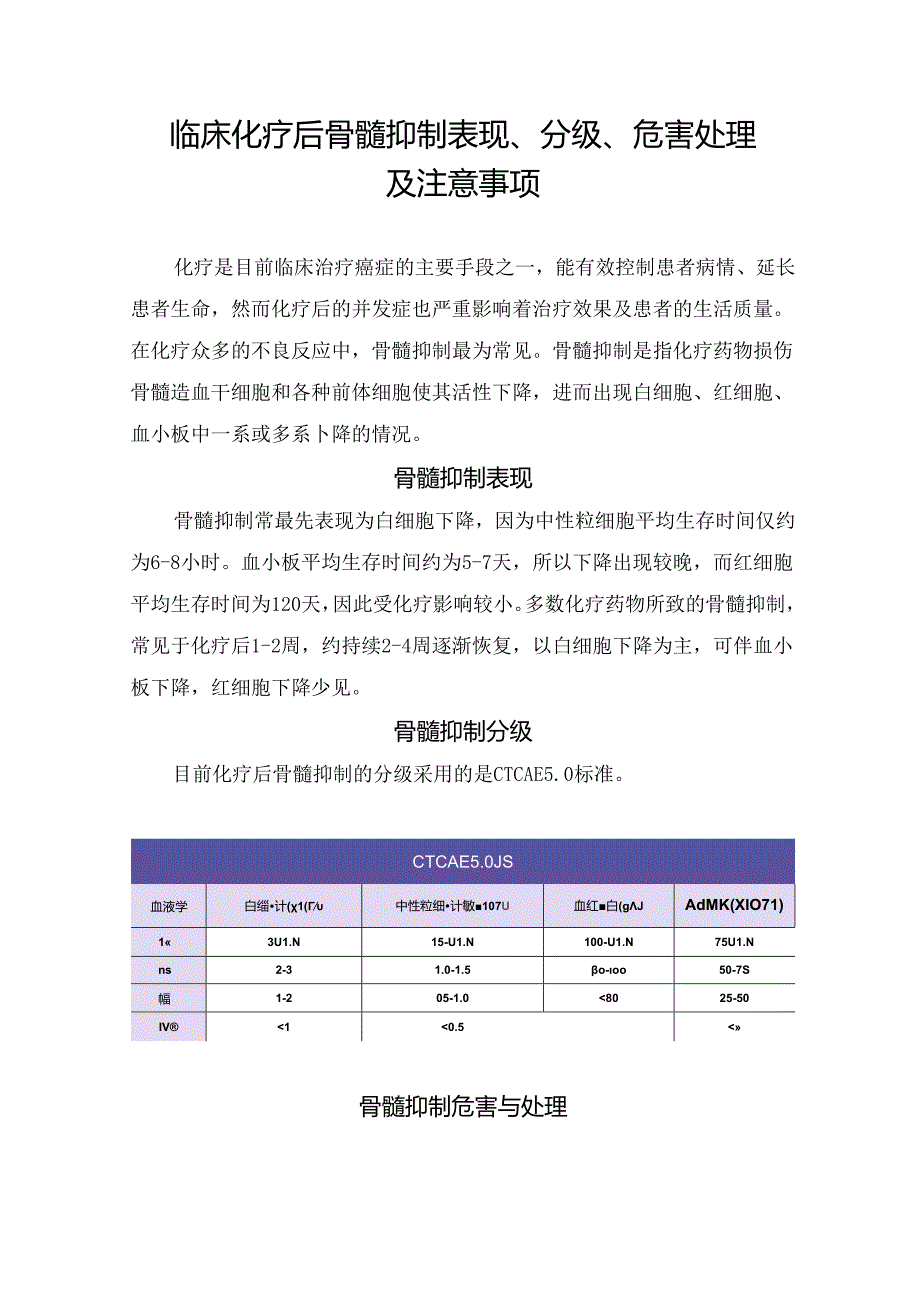 临床化疗后骨髓抑制表现、分级、危害处理及注意事项.docx_第1页