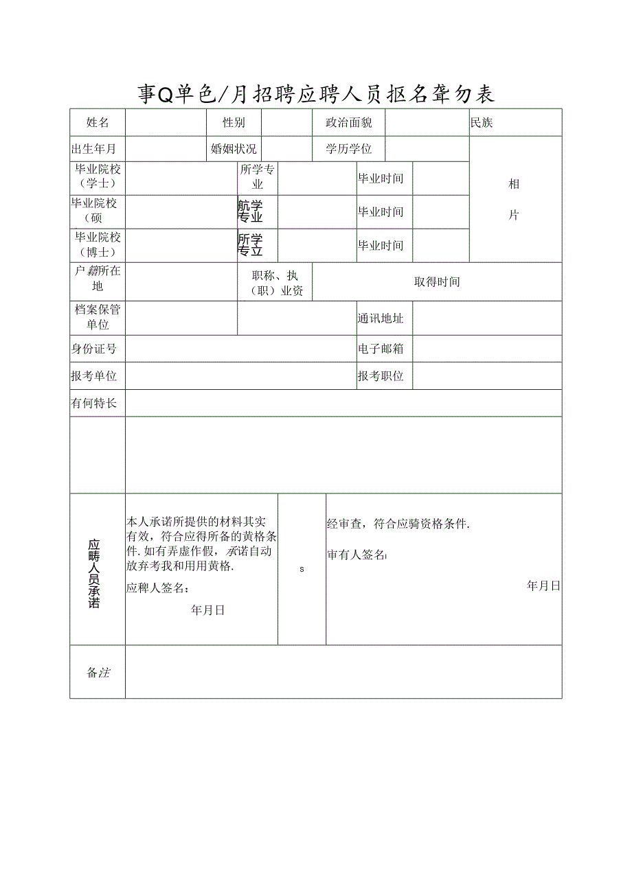 事业单位公开招聘应聘人员报名登记表.docx_第1页