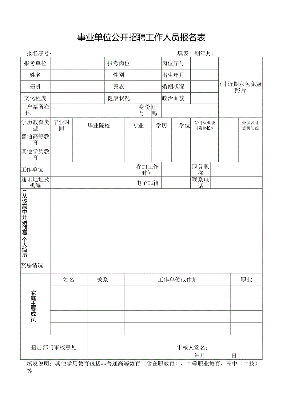 事业单位公开招聘工作人员报名表.docx_第1页