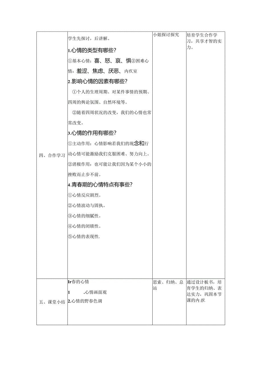 人教版《道德与法治》七年级下册：4.1 青春的情绪 教学案（无答案）.docx_第3页