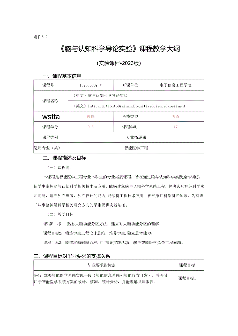 1323S08030-脑与认知科学导论实验-2023版人才培养方案课程教学大纲.docx_第1页