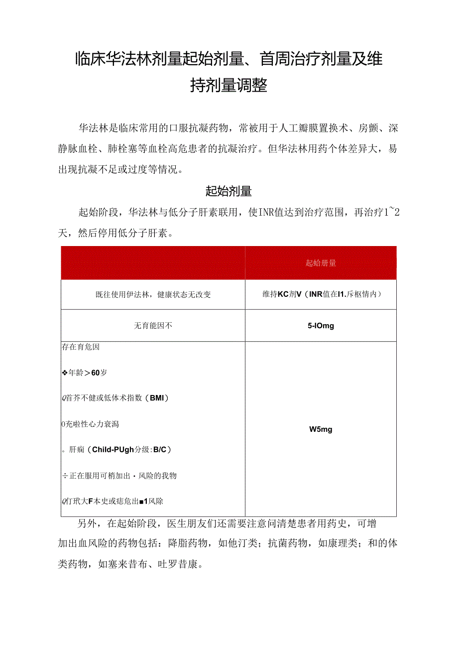 临床华法林剂量起始剂量、首周治疗剂量及维持剂量调整.docx_第1页