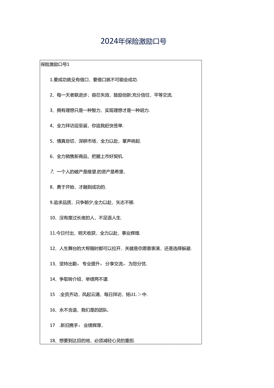 2024年保险激励口号.docx_第1页