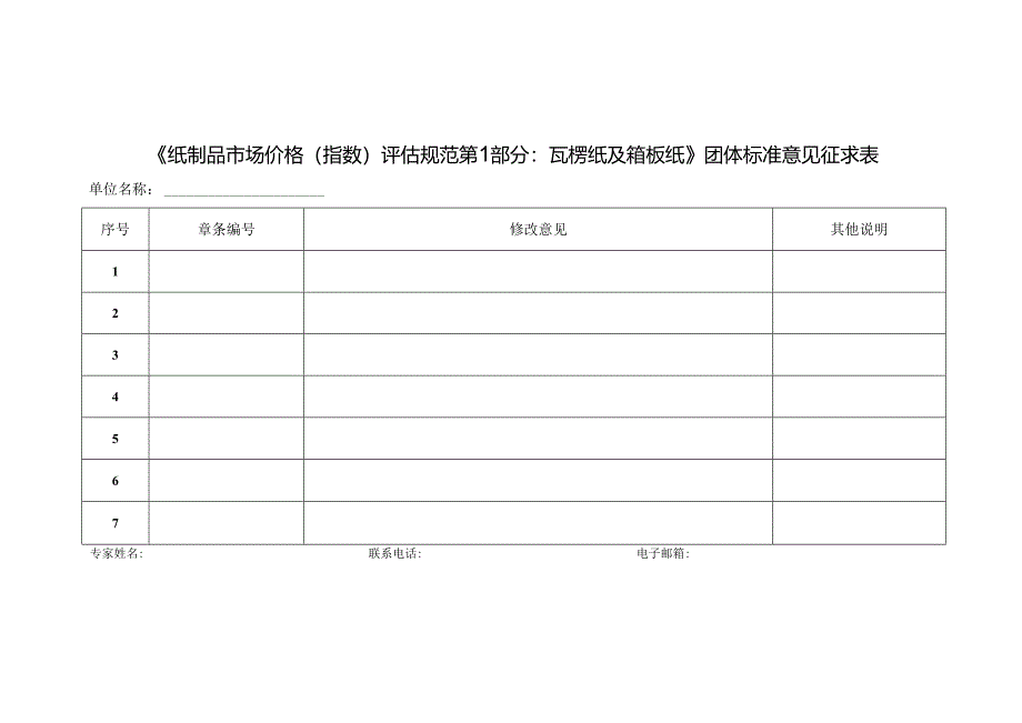 5.1-纸制品《纸制品市场价格（指数）评估规范 第1部分：瓦楞纸及箱板纸》团体标准意见征求表.docx_第1页