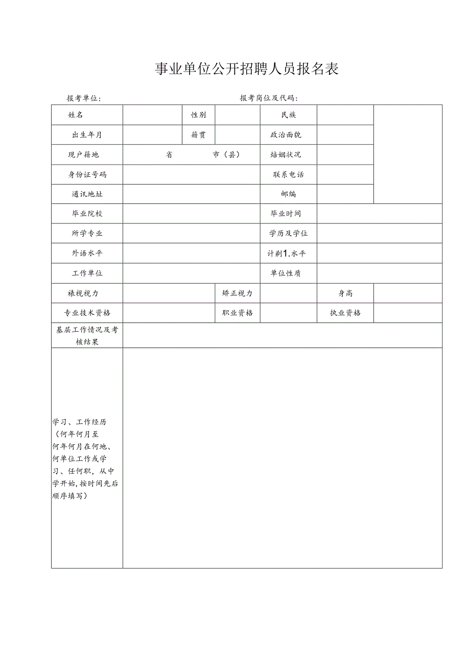 事业单位公开招聘人员报名表.docx_第1页