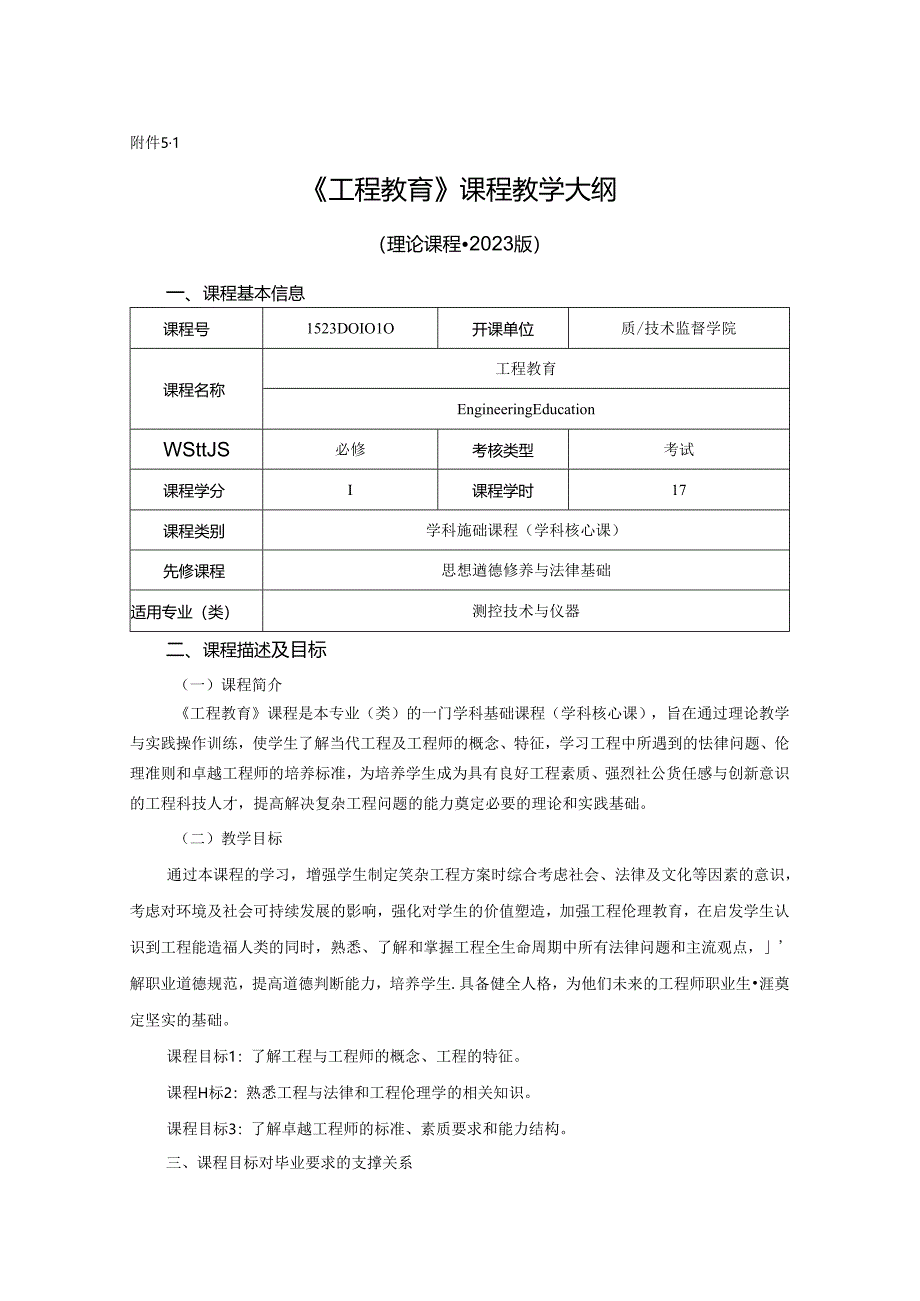 1523D01010-工程教育-2023版人才培养方案课程教学大纲.docx_第1页