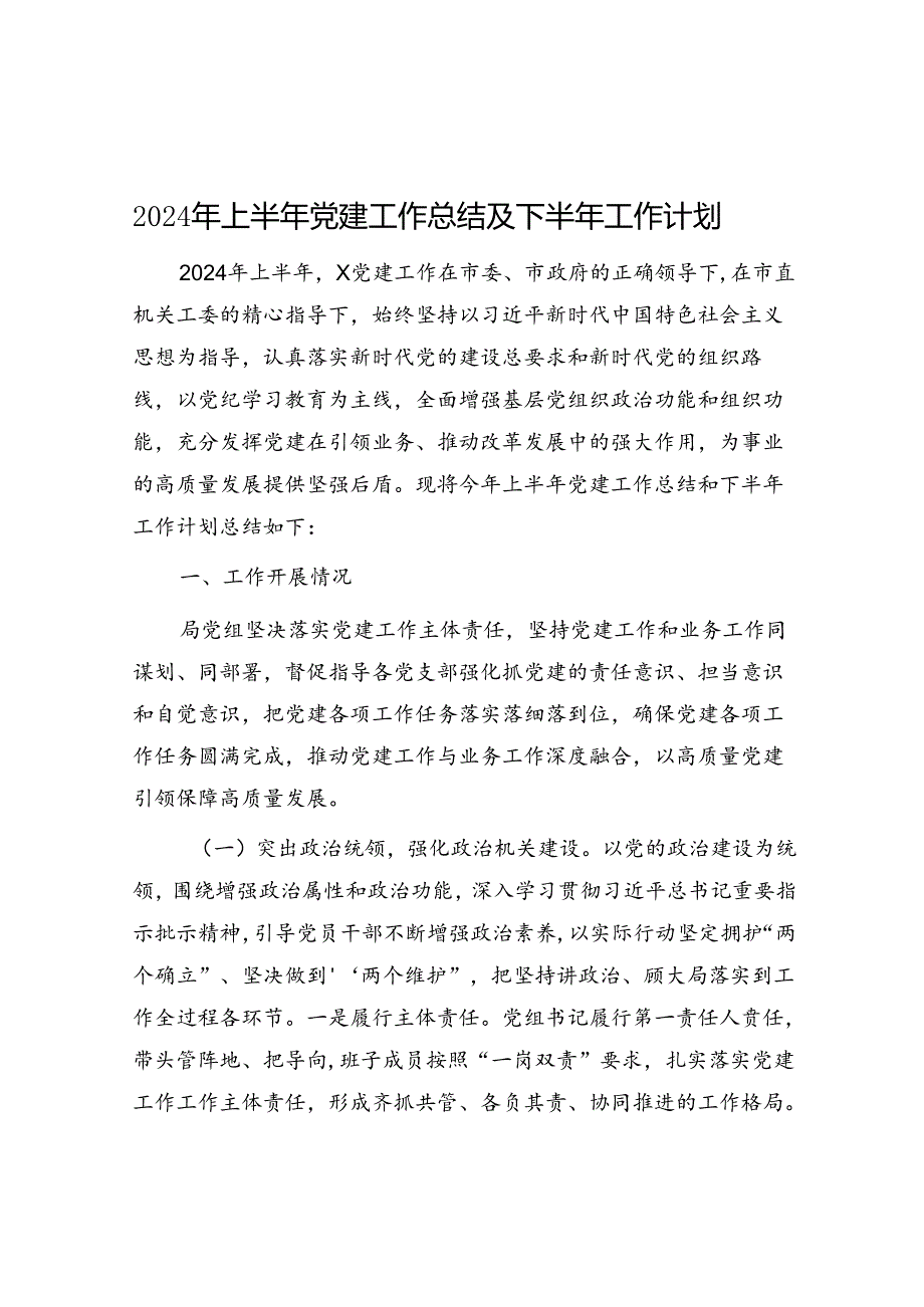 2024年上半年党建工作总结及下半年工作计划&过渡句50例（2024年5月9日）.docx_第1页