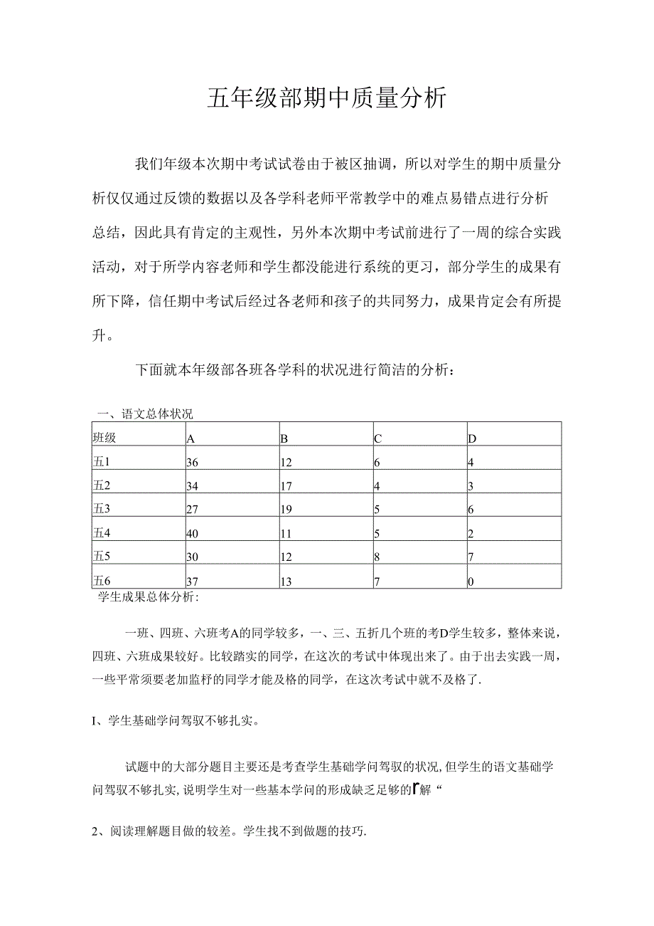 五年级年级部质量分析.docx_第1页