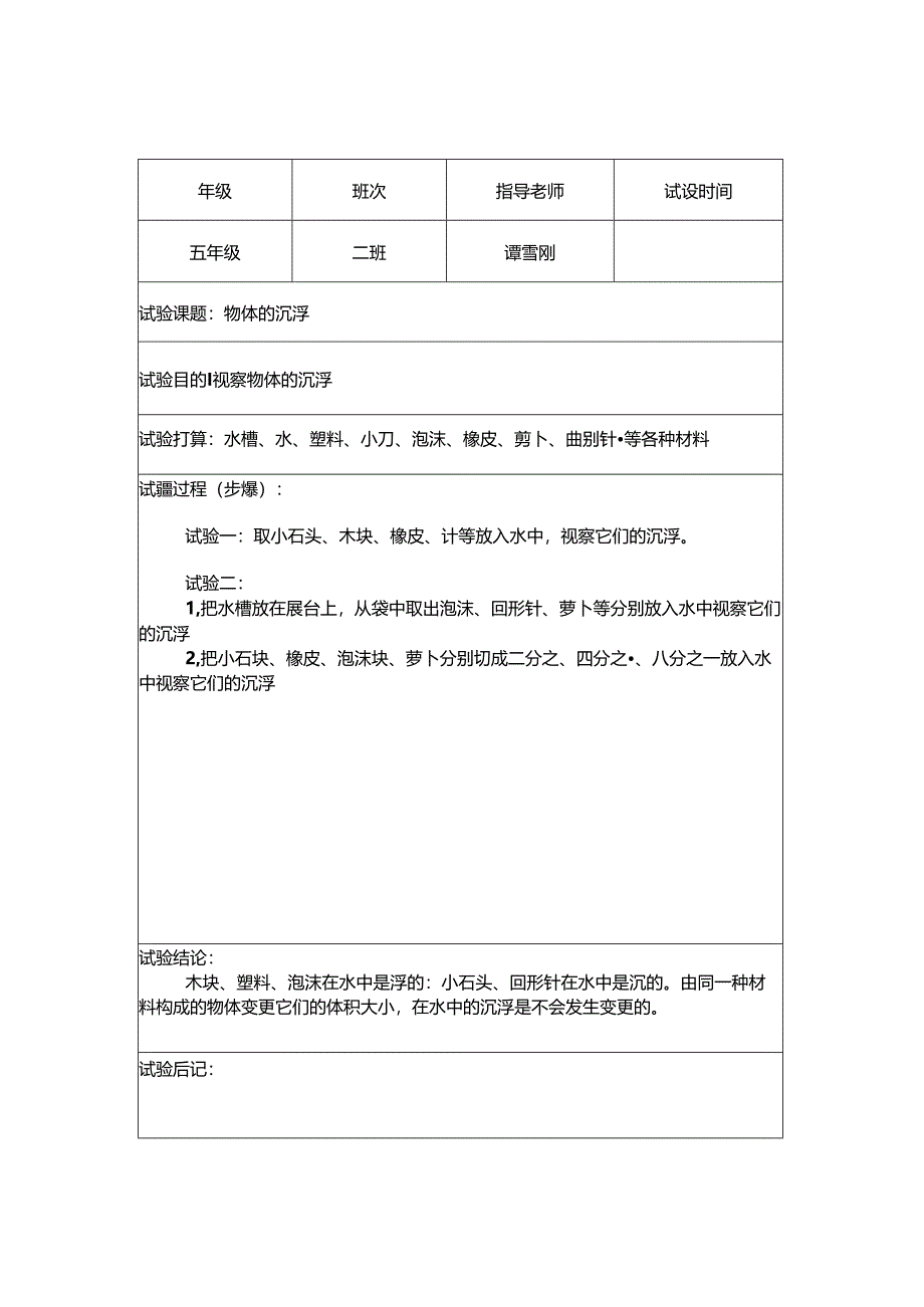 五年级下册科学实验报告.docx_第1页