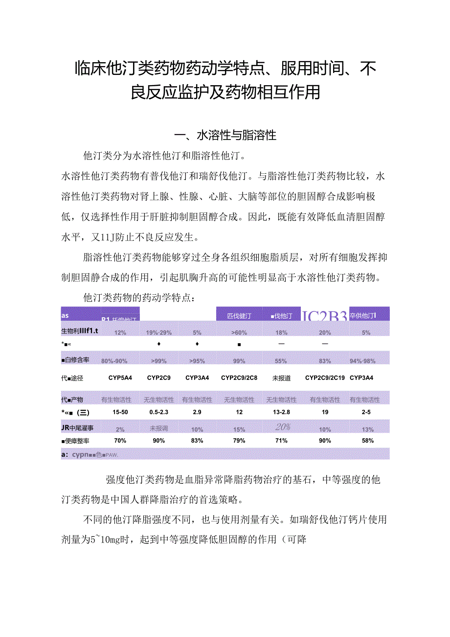 临床他汀类药物药动学特点、服用时间、不良反应监护及药物相互作用.docx_第1页