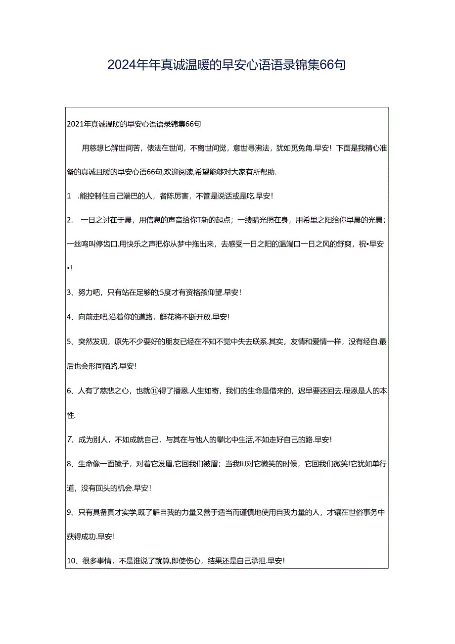 2024年年真诚温暖的早安心语语录锦集66句.docx_第1页