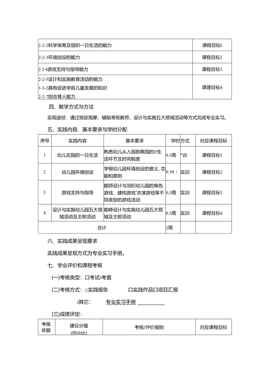 0623S03016-专业实习-2024版人才培养方案课程教学大纲 - 学前.docx_第2页