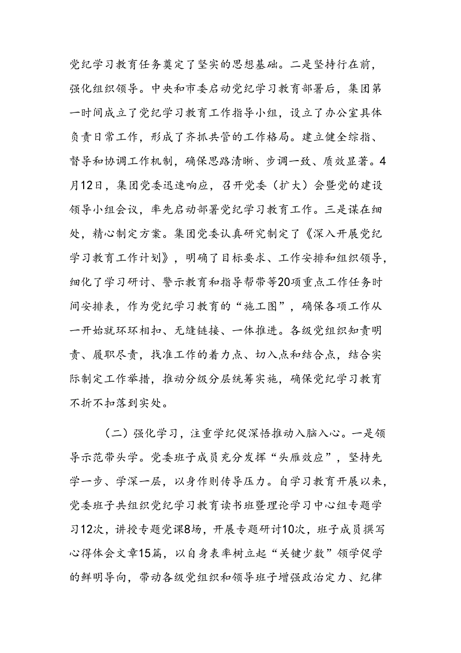 2024集团党委党纪学习教育工作情况汇报参考范文.docx_第2页