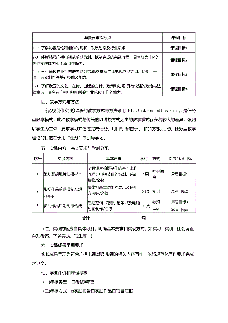 0823S07001-影视创作实践-2023版人才培养方案课程教学大纲.docx_第2页