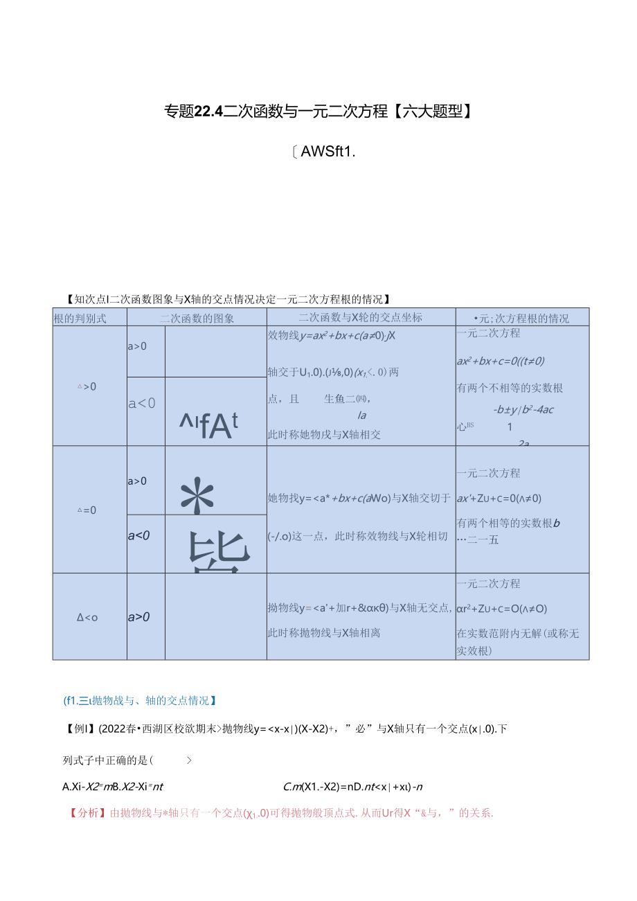 二次函数与一元二次方程【六大题型】（人教版）（教师版）.docx_第1页