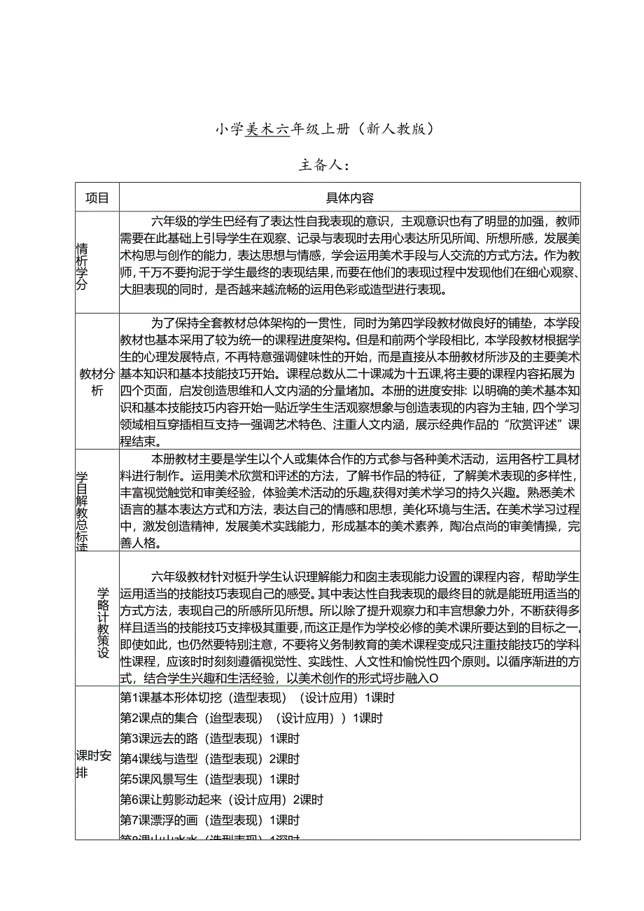 2025（新人教版）美术六年级上册全册教案.docx_第1页