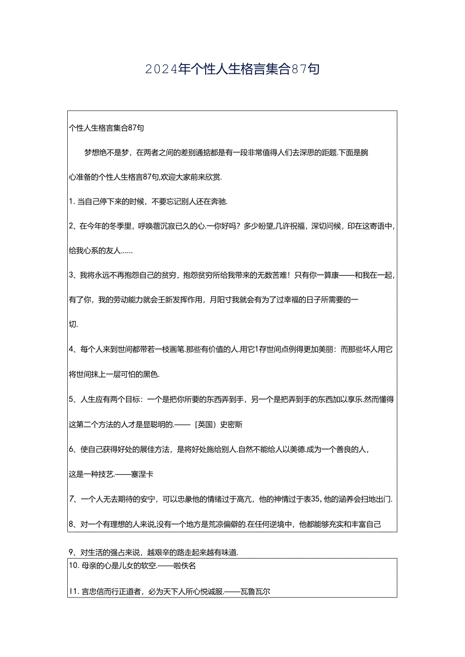 2024年个性人生格言集合87句.docx_第1页