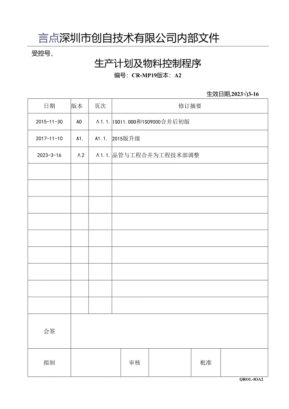 CR-MP19 生产计划及物料控制程序 A.2.docx_第1页