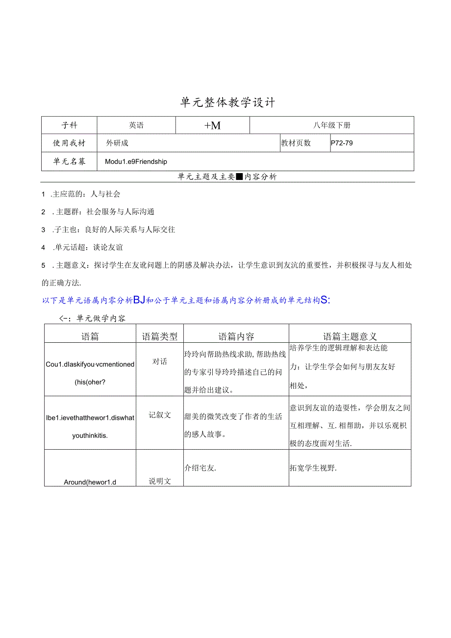 Module 9 Friendship 大单元整体教学设计外研（新标准）版八年级下册.docx_第1页