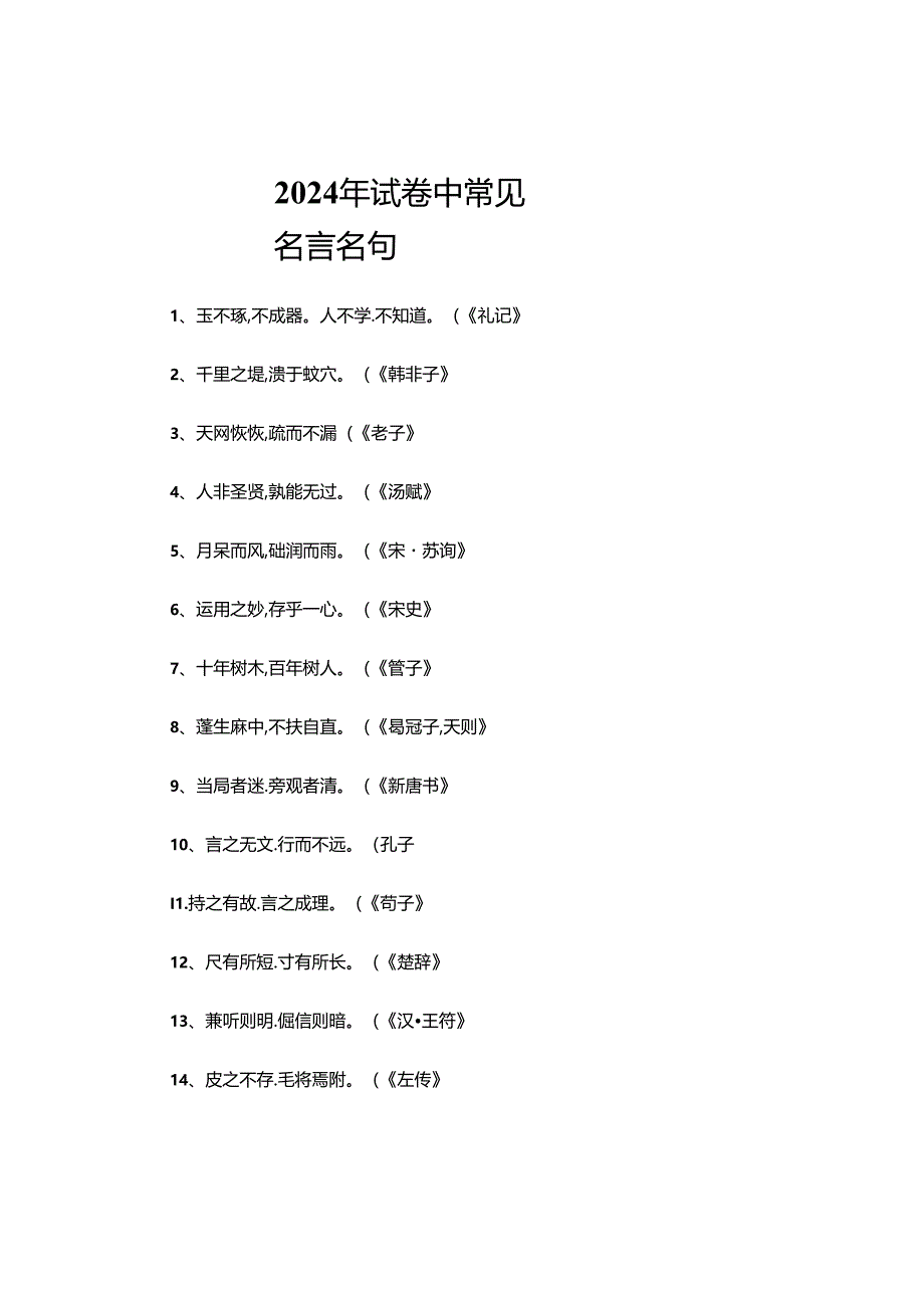 2024年试卷中常见名言名句.docx_第1页