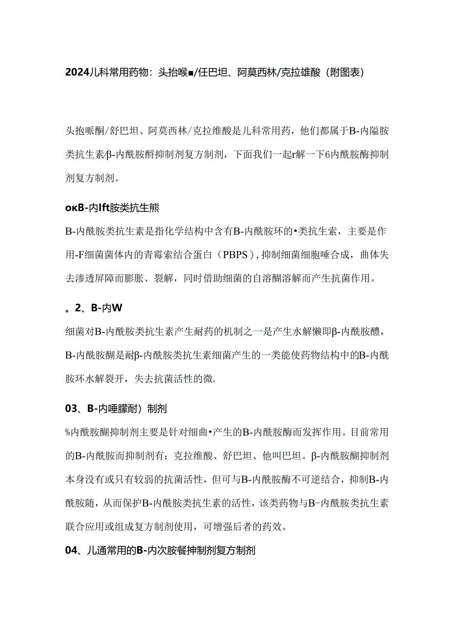 2024儿科常用药物：头孢哌酮舒巴坦、阿莫西林克拉维酸（附图表）.docx_第1页