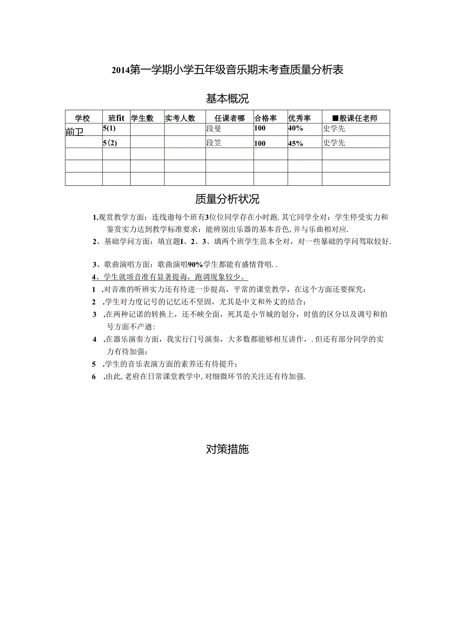 五年级上册音乐质量分析.docx_第1页