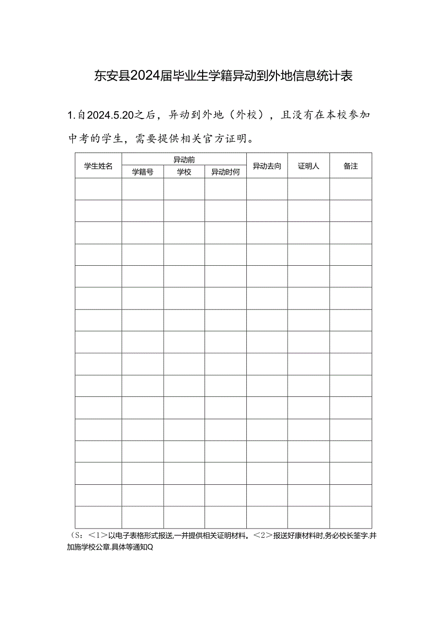 东安县2024届毕业生学籍异动到外地信息统计表.docx_第1页