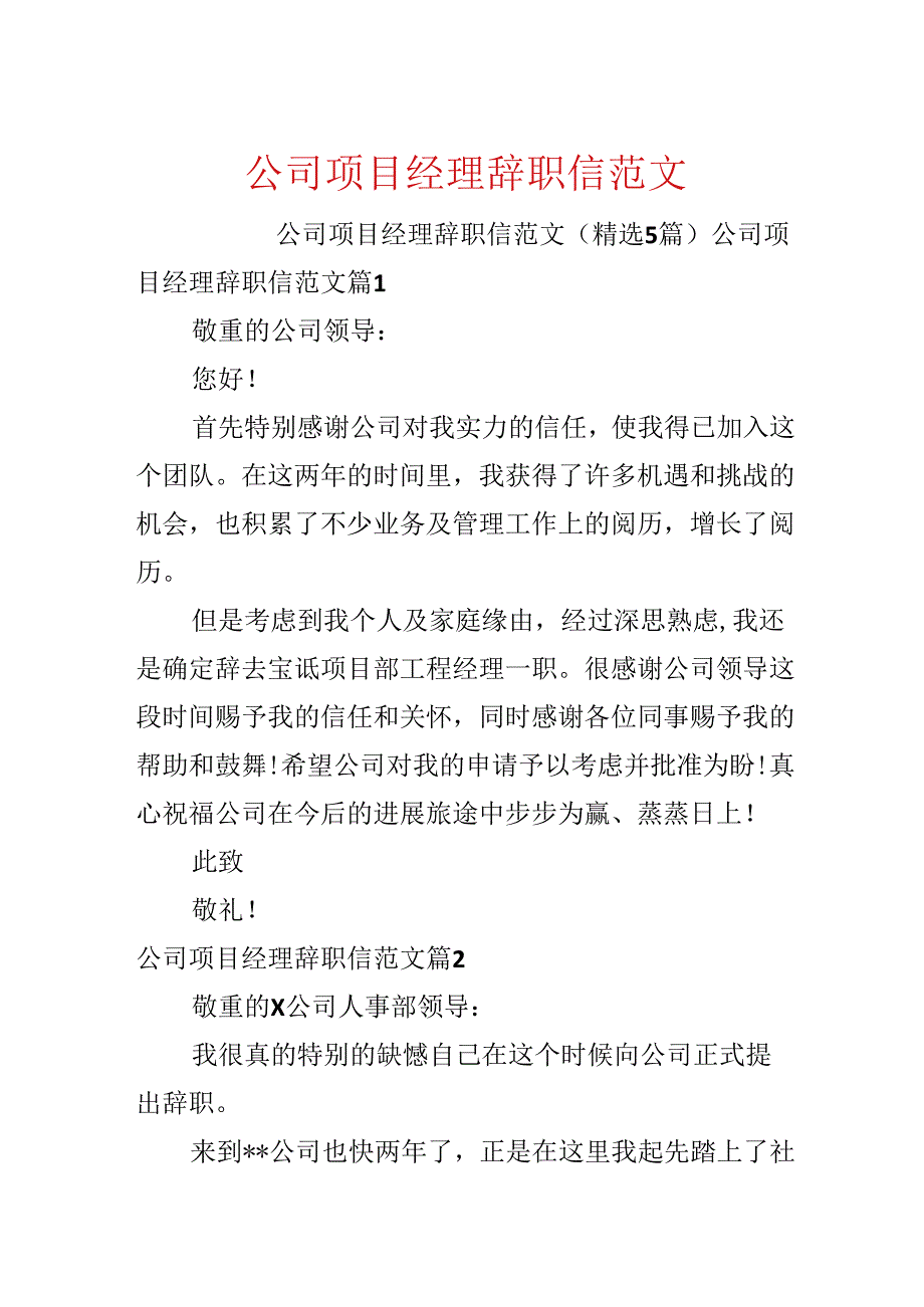 公司项目经理辞职信范文.docx_第1页